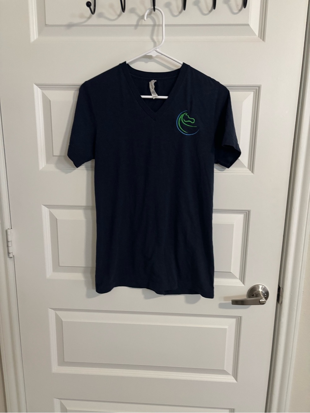 Navy V-Neck T-Shirt with Green Accent